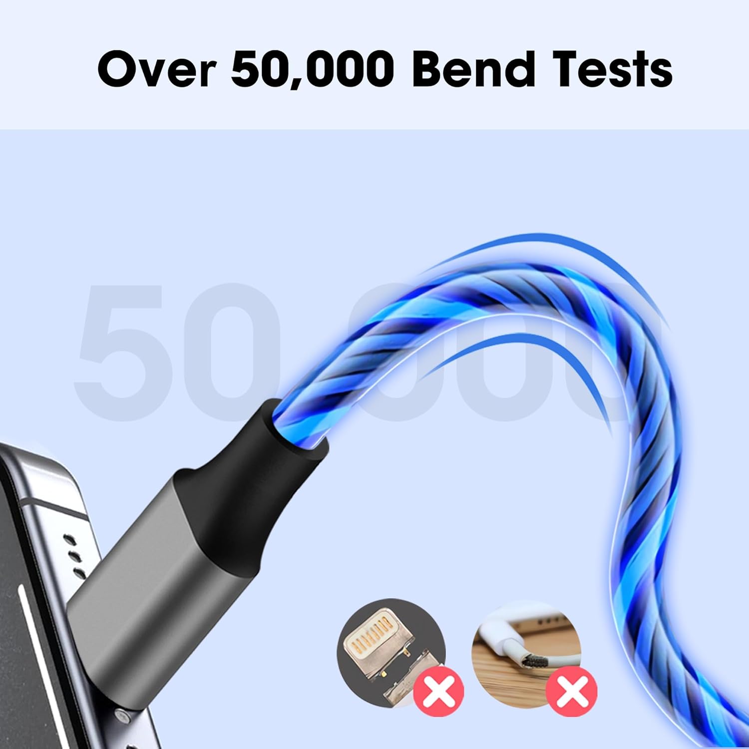 Light-Up iPhone Charger Cord, 3.3ft - LED iPhone Charging Cable [Apple MFi Certified] - Compatible with iPhone 14/13/12/11/XR/XS/X/8, iPad, AirPods, iPod, and More (Blue)